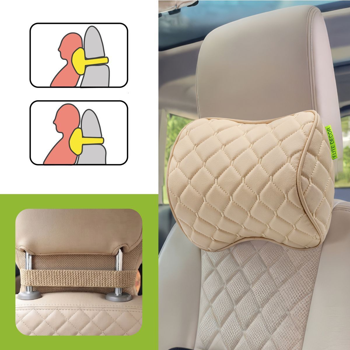 Автомобильный подголовник Comfort Trip AMF 001-8 250x200x100 из экокожи бежевый