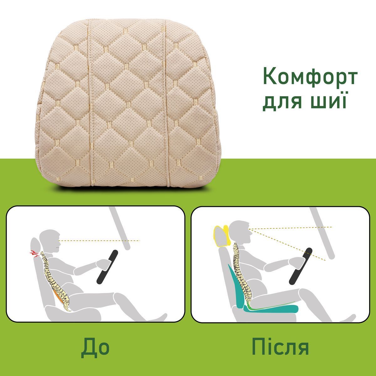 Автомобільний підголівник Comfort Trip AMF 004-6 225х245х60 з екошкіри бежевий з перфорацією