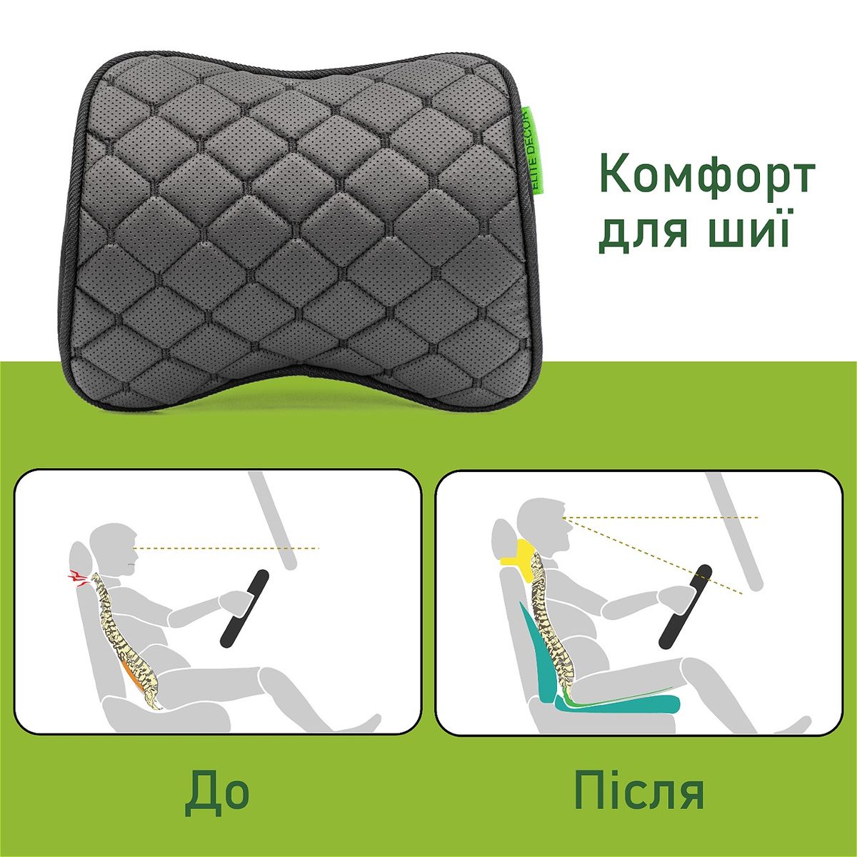 Автомобильний подголовник AMF 001-5 250x200x100 из экокожи черный